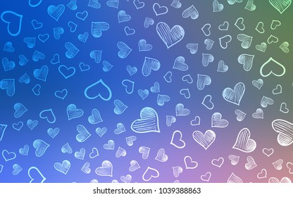 Light Blue, Green vector cover with Shining hearts. Beautiful colored illustration with hearts in celebration style. Template for Valentine's greeting postcards.