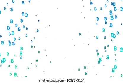 Light Blue, Green vector cover with financial symbols. Blurred design in simple style with symbols of Bitcoins. The pattern can be used for financial, investment websites.