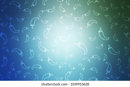 Light Blue, Green vector cover with chili peppers. Blurred decorative design of peppers in doodle style. Pattern for ads of breakfast, lunch, dinner.