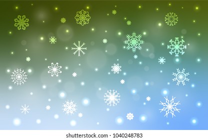 Light Blue, Green vector cover with beautiful snowflakes. Modern geometrical abstract illustration with crystals of ice. The pattern can be used for new year leaflets.