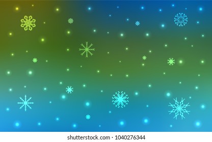 Light Blue, Green vector cover with beautiful snowflakes. Shining colored illustration with snow in christmas style. The pattern can be used for year new  websites.