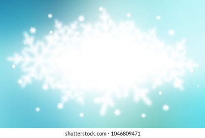 Light Blue, Green vector cover with beautiful snowflakes. Decorative shining illustration with snow on abstract template. The pattern can be used for year new  websites.