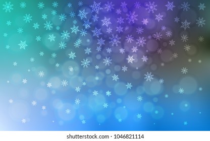 Light Blue, Green vector cover with beautiful snowflakes. Glitter abstract illustration with crystals of ice. New year design for your business advert.