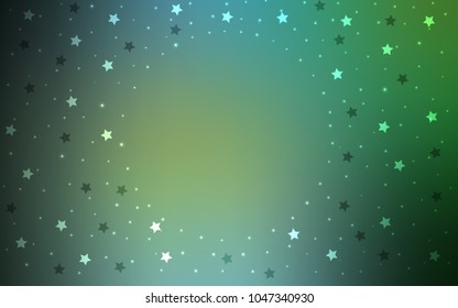 Light Blue, Green vector cover with small and big stars. Stars on blurred abstract background with gradient. Best design for your ad, poster, banner.