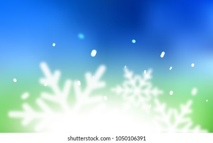 Light Blue, Green vector cover with beautiful snowflakes. Modern geometrical abstract illustration with crystals of ice. The pattern can be used for new year leaflets.