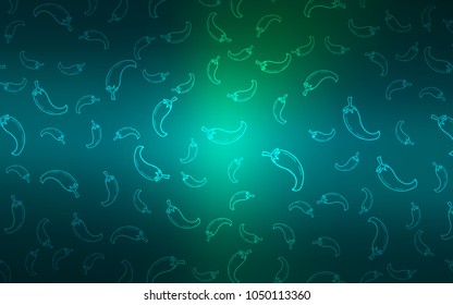 Light Blue, Green vector cover with chili peppers. Illustration with set of fresh peppers in doodle style. Template for meal cooking in kitchen.