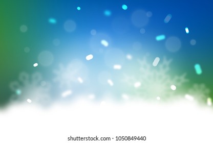 Light Blue, Green vector cover with beautiful snowflakes. Decorative shining illustration with snow on abstract template. The template can be used as a new year background.