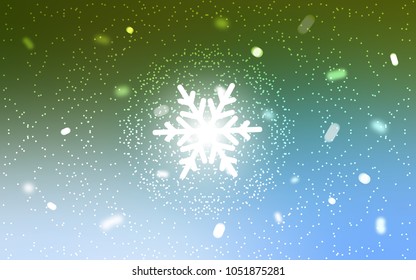Light Blue, Green vector cover with beautiful snowflakes. Glitter abstract illustration with crystals of ice. New year design for your ad, poster, banner.