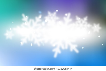 Light Blue, Green vector cover with beautiful snowflakes. Blurred decorative design in xmas style with snow. The pattern can be used for new year leaflets.