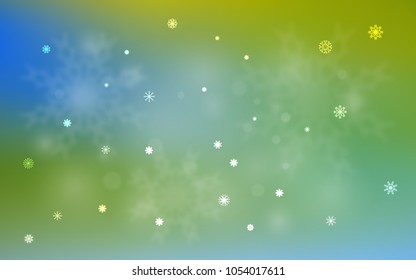 Light Blue, Green vector cover with beautiful snowflakes. Modern geometrical abstract illustration with crystals of ice. New year design for your ad, poster, banner.