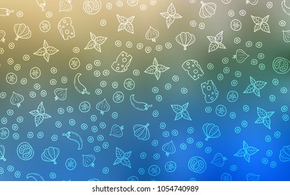 Light Blue, Green vector cover with cuisine gourmet. Beautiful colored illustration with food in doodle style. Doodle design for your business advert of cafes.