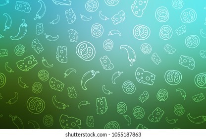 Light Blue, Green vector cover with cuisine gourmet. Beautiful colored illustration with food in doodle style. Doodle design for your business advert of cafes.