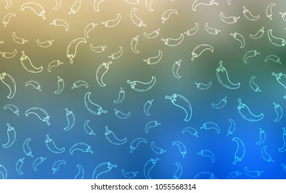 Light Blue, Green vector cover with chili peppers. Blurred decorative design of peppers in doodle style. Pattern for menu of cafes, bars, restaurants.