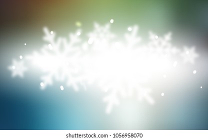 Light Blue, Green vector cover with beautiful snowflakes. Glitter abstract illustration with crystals of ice. New year design for your ad, poster, banner.