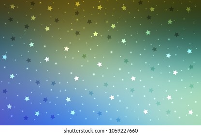 Light Blue, Green vector cover with small and big stars. Stars on blurred abstract background with gradient. The pattern can be used for wrapping gifts.