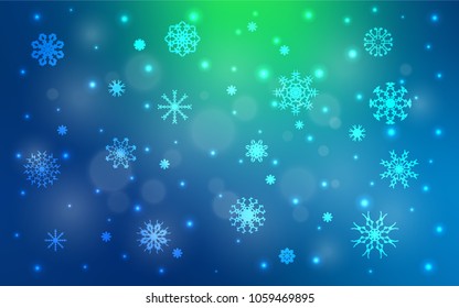 Light Blue, Green vector cover with beautiful snowflakes. Glitter abstract illustration with crystals of ice. The pattern can be used for new year ad, booklets.