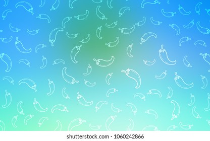 Light Blue, Green vector cover with chili peppers. Glitter abstract sketch with hot peppers. Template for meal cooking in kitchen.
