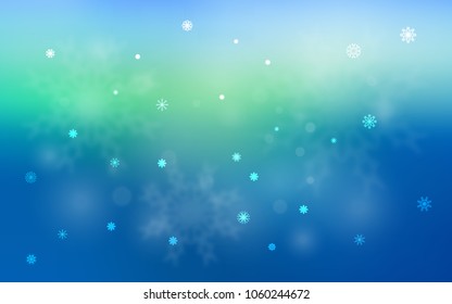 Light Blue, Green vector cover with beautiful snowflakes. Modern geometrical abstract illustration with crystals of ice. New year design for your business advert.