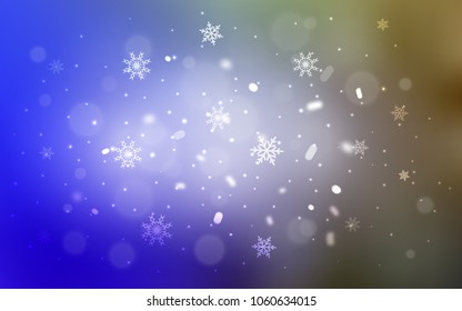 Light Blue, Green vector cover with beautiful snowflakes. Blurred decorative design in xmas style with snow. New year design for your business advert.