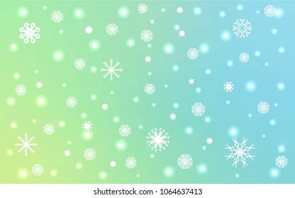 Light Blue, Green vector cover with beautiful snowflakes. Modern geometrical abstract illustration with crystals of ice. New year design for your ad, poster, banner.