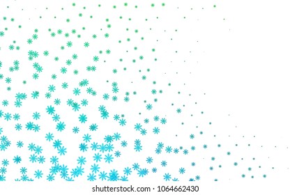 Light Blue, Green vector cover with beautiful snowflakes. Blurred decorative design in xmas style with snow. New year design for your ad, poster, banner.