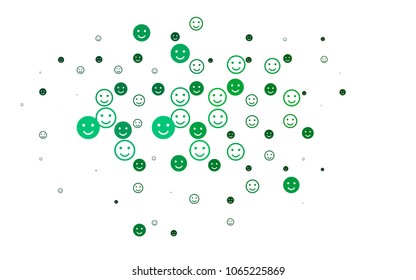 Light Blue, Green vector cover with cute smiles. Glitter abstract sketch with smiley, icons. Beautiful design for your business advert.