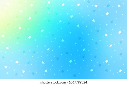 Light Blue, Green vector cover with small and big stars. Stars on blurred abstract background with gradient. Best design for your ad, poster, banner.