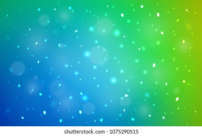 Light Blue, Green vector cover with beautiful snowflakes. Glitter abstract illustration with crystals of ice. New year design for your business advert.