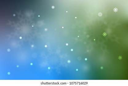 Light Blue, Green vector cover with beautiful snowflakes. Glitter abstract illustration with crystals of ice. The pattern can be used for new year ad, booklets.