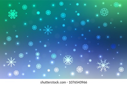 Light Blue, Green vector cover with beautiful snowflakes. Glitter abstract illustration with crystals of ice. The template can be used as a new year background.