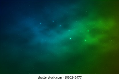 Light Blue, Green vector cover with astronomical stars. Shining illustration with sky stars on abstract template. Pattern for astronomy websites.