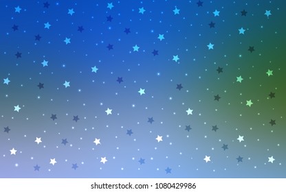 Light Blue, Green vector cover with small and big stars. Glitter abstract illustration with colored stars. Best design for your ad, poster, banner.