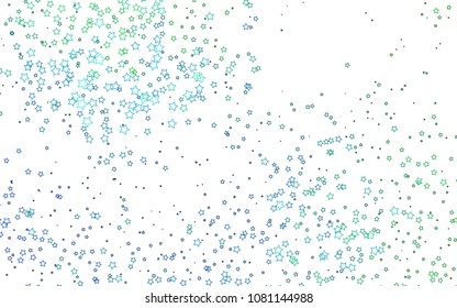 Light Blue, Green vector cover with small and big stars. Stars on blurred abstract background with gradient. The pattern can be used for wrapping gifts.