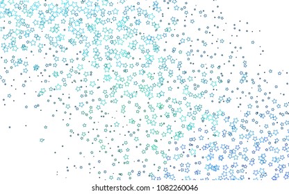 Light Blue, Green vector cover with small and big stars. Glitter abstract illustration with colored stars. Smart design for your business advert.