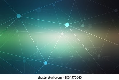 Light Blue, Green vector cover with spots, lines. Design with connection of dots and lines on colorful background. Pattern can be used for futuristic ad, booklets.