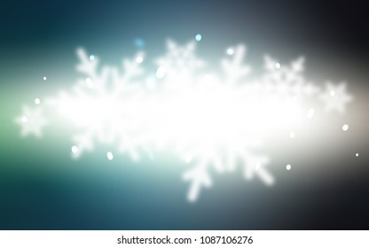 Light Blue, Green vector cover with beautiful snowflakes. Shining colored illustration with snow in christmas style. New year design for your ad, poster, banner.