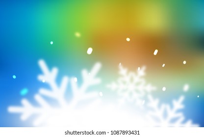 Light Blue, Green vector cover with beautiful snowflakes. Shining colored illustration with snow in christmas style. New year design for your ad, poster, banner.