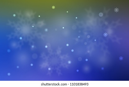 Light Blue, Green vector cover with beautiful snowflakes. Glitter abstract illustration with crystals of ice. The template can be used as a new year background.