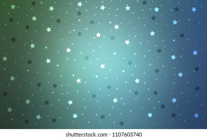 Light Blue, Green vector cover with small and big stars. Decorative shining illustration with stars on abstract template. Best design for your ad, poster, banner.
