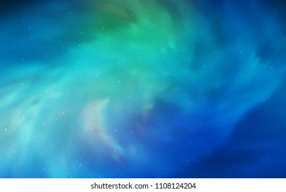 Light Blue, Green vector cover with astronomical stars. Blurred decorative design in simple style with galaxy stars. Smart design for your business advert.