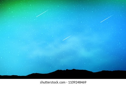 Light Blue, Green vector cover with astronomical stars. Blurred decorative design in simple style with galaxy stars. Pattern for futuristic ad, booklets.