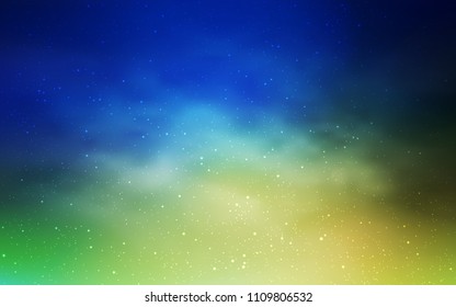 Light Blue, Green vector cover with astronomical stars. Shining colored illustration with bright astronomical stars. Best design for your ad, poster, banner.