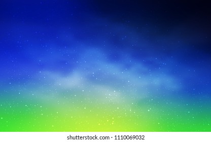 Light Blue, Green vector cover with astronomical stars. Glitter abstract illustration with colorful cosmic stars. Best design for your ad, poster, banner.