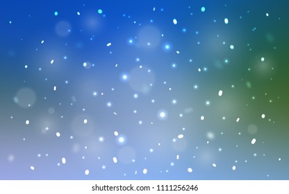 Light Blue, Green vector cover with beautiful snowflakes. Blurred decorative design in xmas style with snow. The template can be used as a new year background.