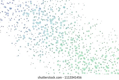 Light Blue, Green vector cover with small and big stars. Blurred decorative design in simple style with stars. Best design for your ad, poster, banner.