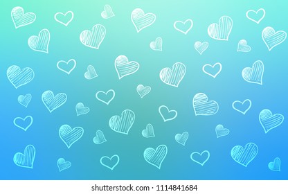 Light Blue, Green vector cover with Shining hearts. Hearts on blurred abstract background with colorful gradient. Design for ad, poster, banner of Valentine Day.