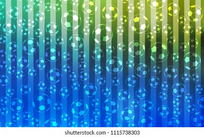 Light Blue, Green vector cover with football symbols. Shining illustration with soccer balls on a colorful backdrop. Smart design for ads of soccer matches.