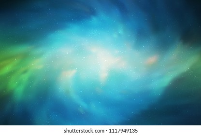 Light Blue, Green vector cover with astronomical stars. Blurred decorative design in simple style with galaxy stars. Best design for your ad, poster, banner.