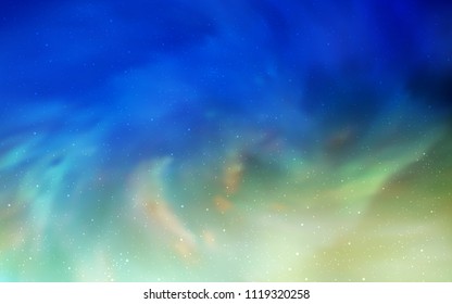 Light Blue, Green vector cover with astronomical stars. Glitter abstract illustration with colorful cosmic stars. Smart design for your business advert.