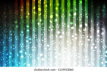 Light Blue, Green vector cover with football symbols. Shining illustration with soccer balls on a colorful backdrop. Pattern for booklets, leaflets of soccer turnament.